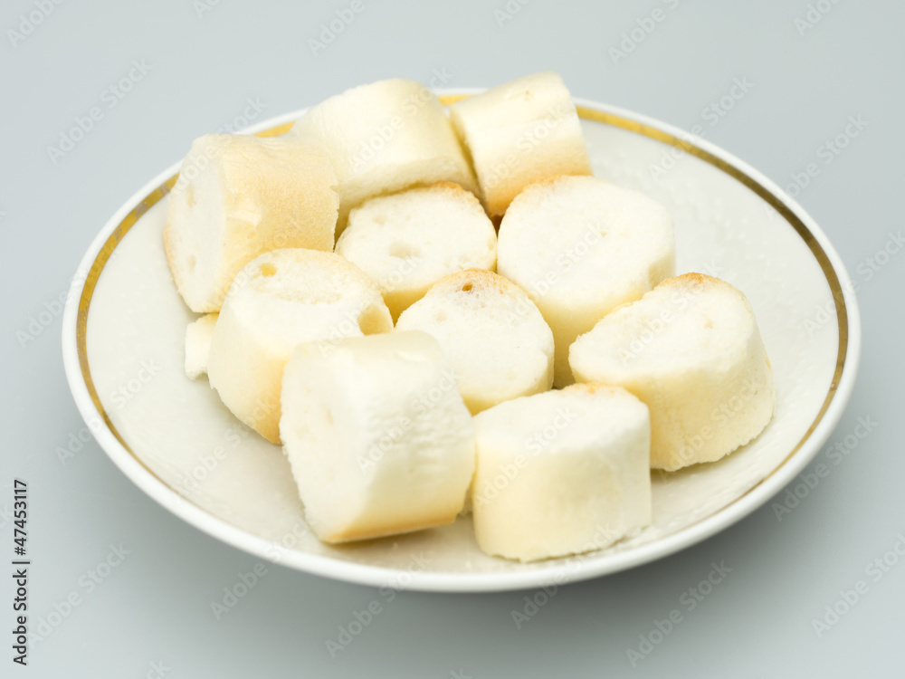 Japanese traditional dried bread like pieces of wheat gluten Fu Japanese traditional dried bread like pieces of wheat gluten Fu