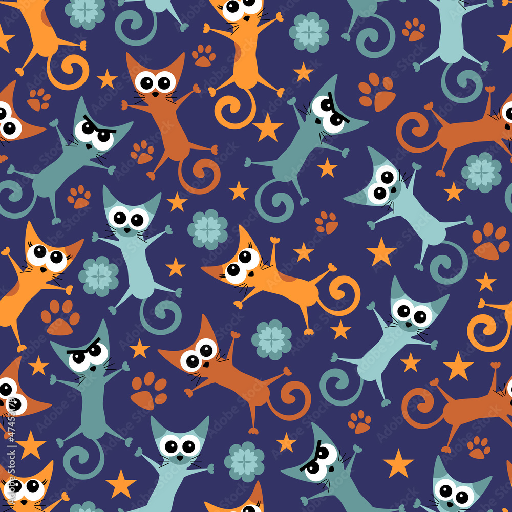 Seamless pattern wtih funny cats
