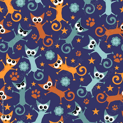 Seamless pattern wtih funny cats