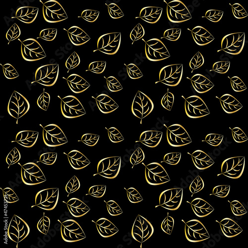 seamless wallpaper pattern golden leafs fall a black background