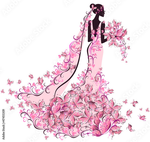 Bride in floral dress with butterfly #47455309