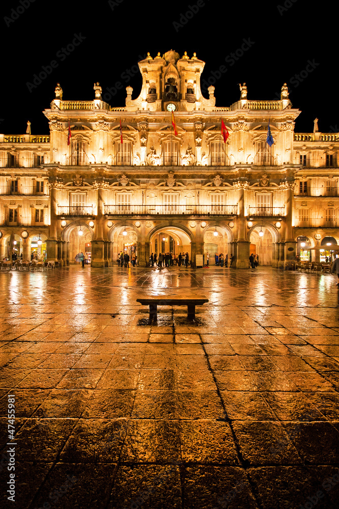 Plaza Mayor in Salamanca at night, Castilla y Leon, Spain