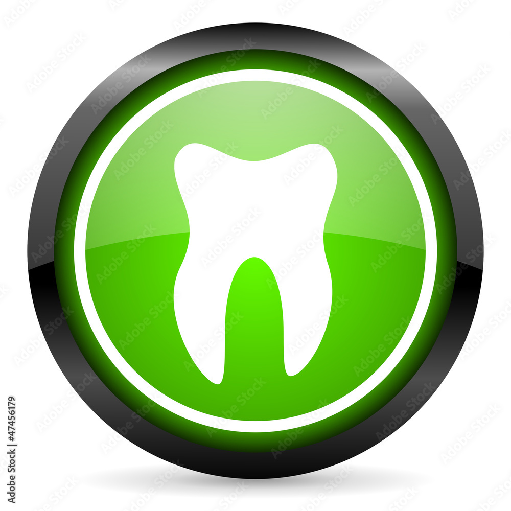 tooth green glossy icon on white background