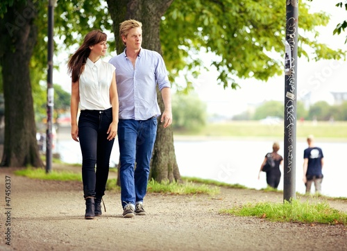 Couple in Love Strolling in a Park