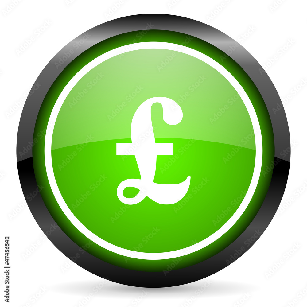 pound green glossy icon on white background pound green glossy icon on white background