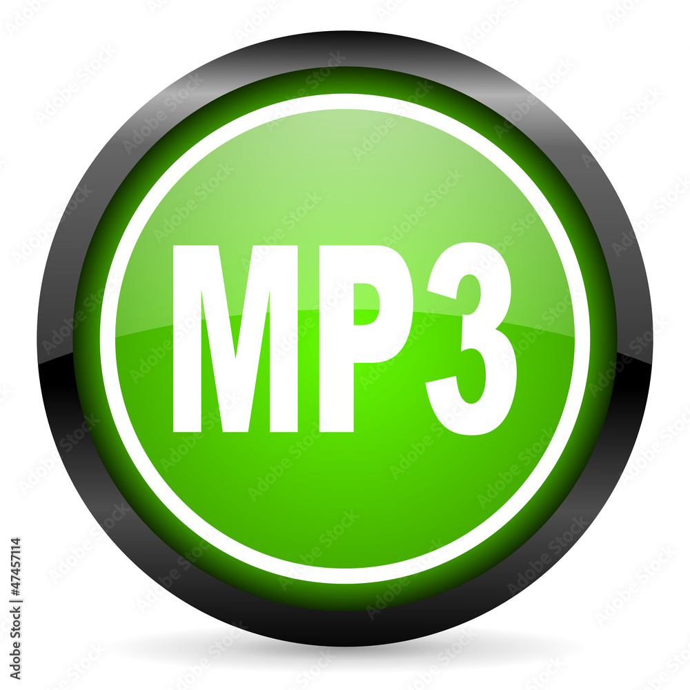 mp3 green glossy icon on white background mp3 green glossy icon on white background