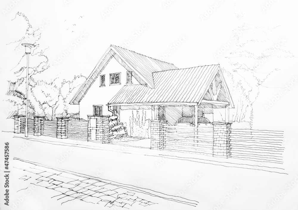 Sketch of a privat house from the street.