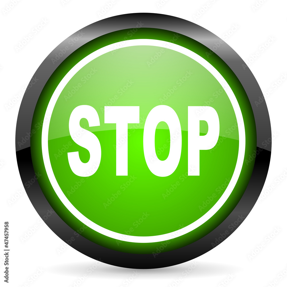 stop green glossy icon on white background stop green glossy icon on white background