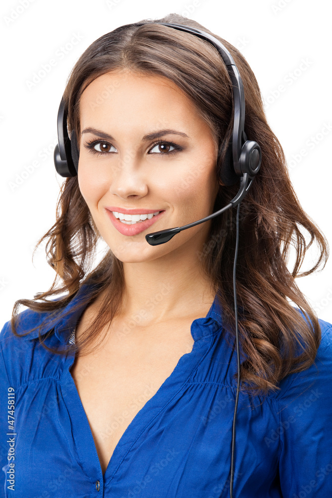 Support phone operator in headset, isolated Support phone operator in headset, isolated