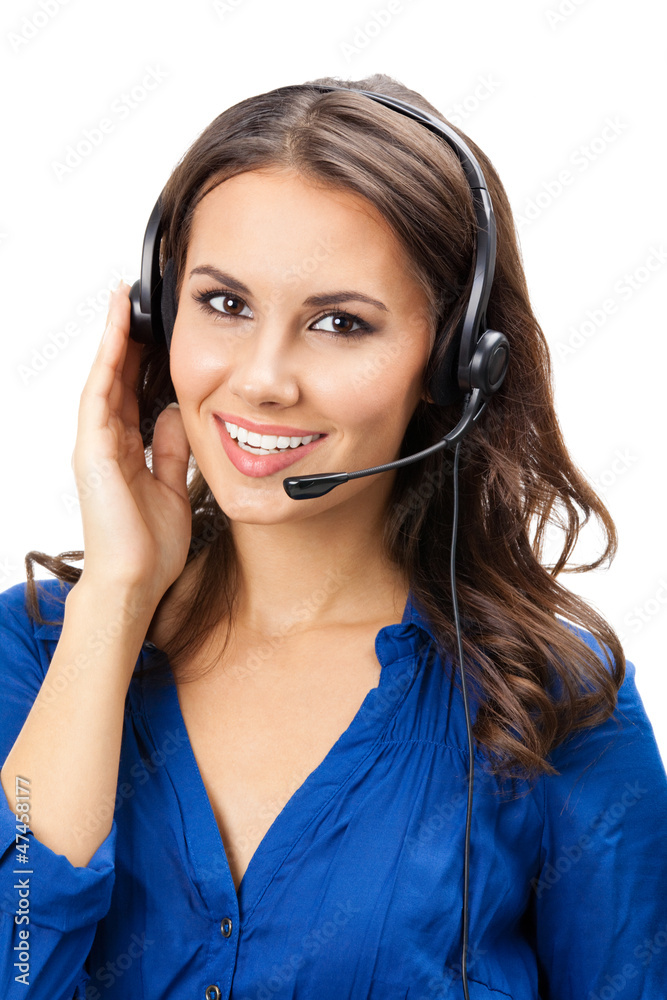 Support phone operator in headset, isolated Support phone operator in headset, isolated