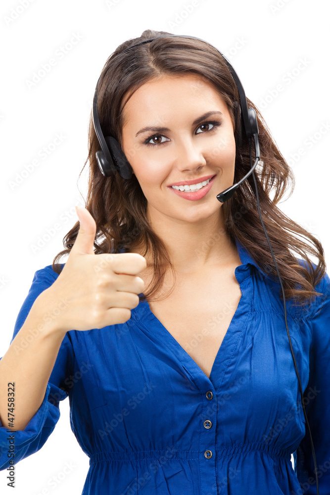 Support phone operator with thumbs up gesture Support phone operator with thumbs up gesture