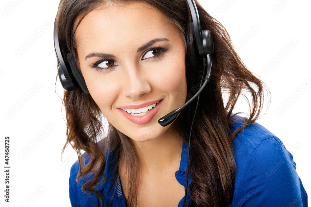 Support phone operator in headset, isolated Support phone operator in headset, isolated
