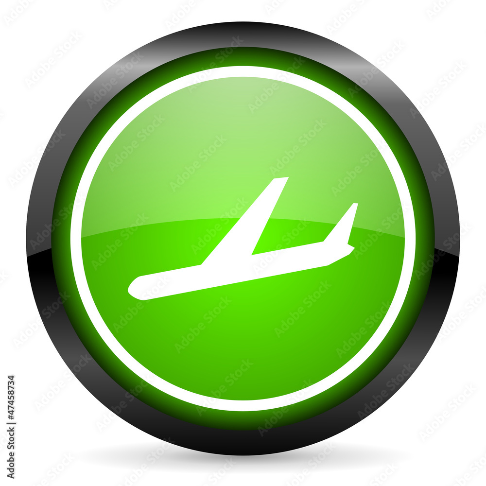 airplane green glossy icon on white background airplane green glossy icon on white background