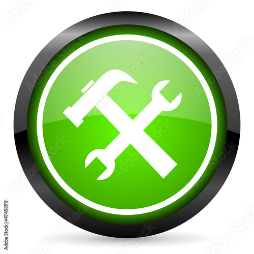tools green glossy icon on white background
