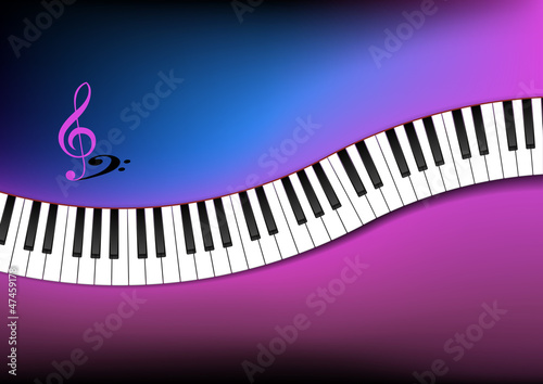 Blue and Pink Background Curved Piano Keyboard