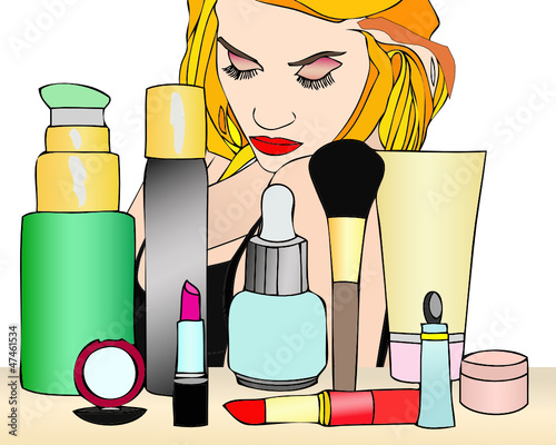 Una donna e i suoi prodotti di bellezza