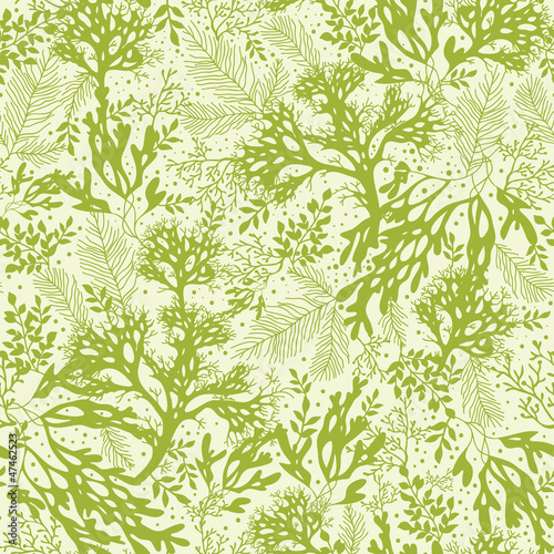 Vector green underwater seaweed seamless pattern background with