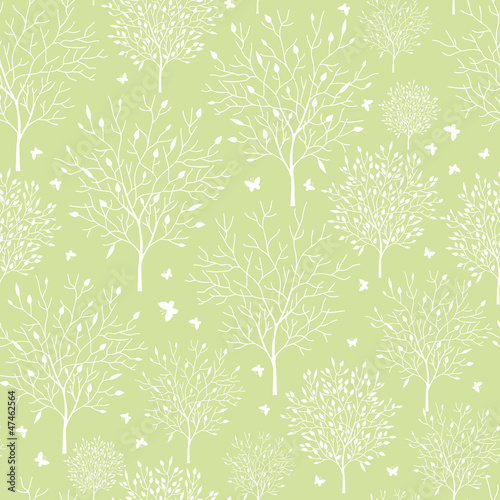Vector spring trees in the garden seamless pattern background