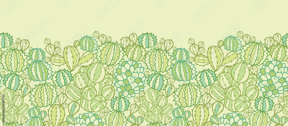 Vector cactus plants texture horizontal seamless pattern