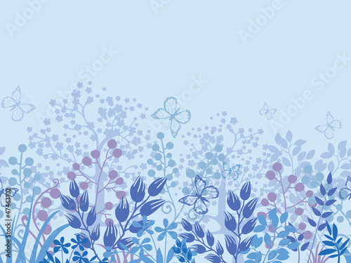 Vector misty plants horizontal seamless pattern border