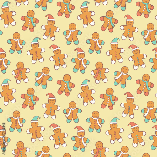 Fototapeta Naklejka Na Ścianę i Meble -  Seamless cute pattern with gingerbread men. Vector