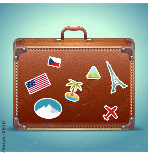 Vector Leather Suitcase with Travel Sticker