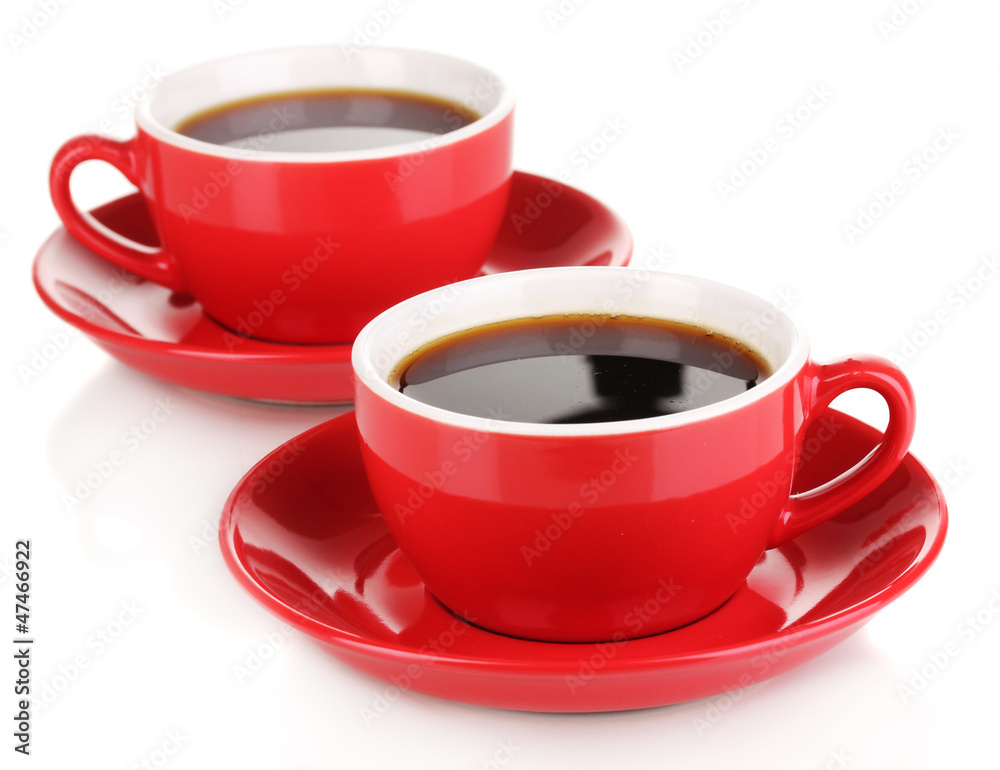 A red cups of strong coffee isolated on white A red cups of strong coffee isolated on white