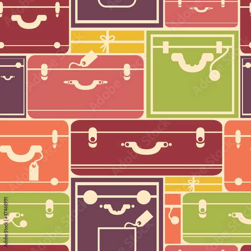 Vector colorful luggage seamless pattern background with hadn