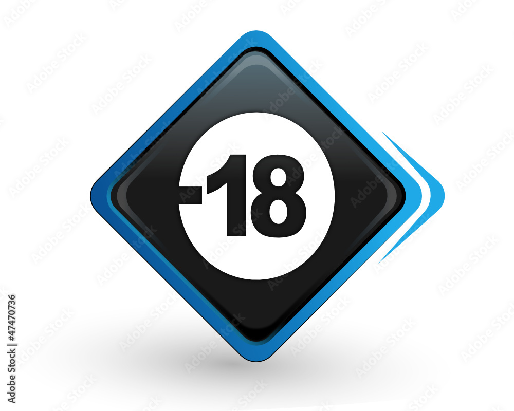 icône moins de 18 ans sur bouton carré bleu design icône moins de 18 ans sur bouton carré bleu design