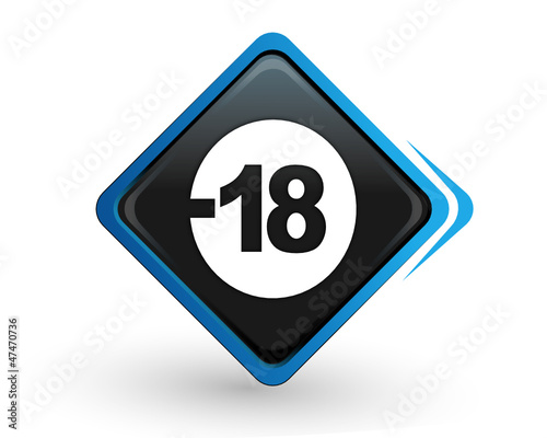 icône moins de 18 ans sur bouton carré bleu design