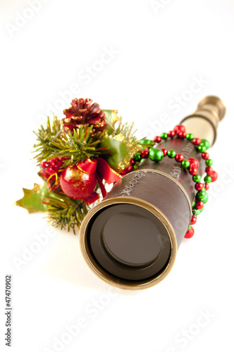 telescope with christmas decorations
