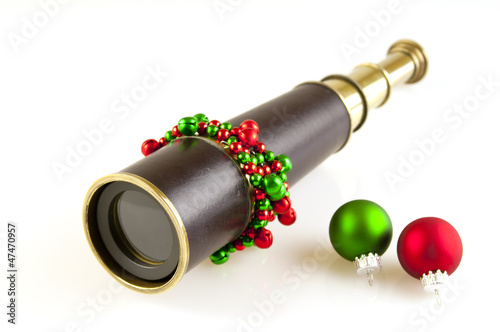 telescope with christmas decorations