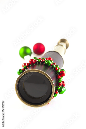 telescope with christmas decorations