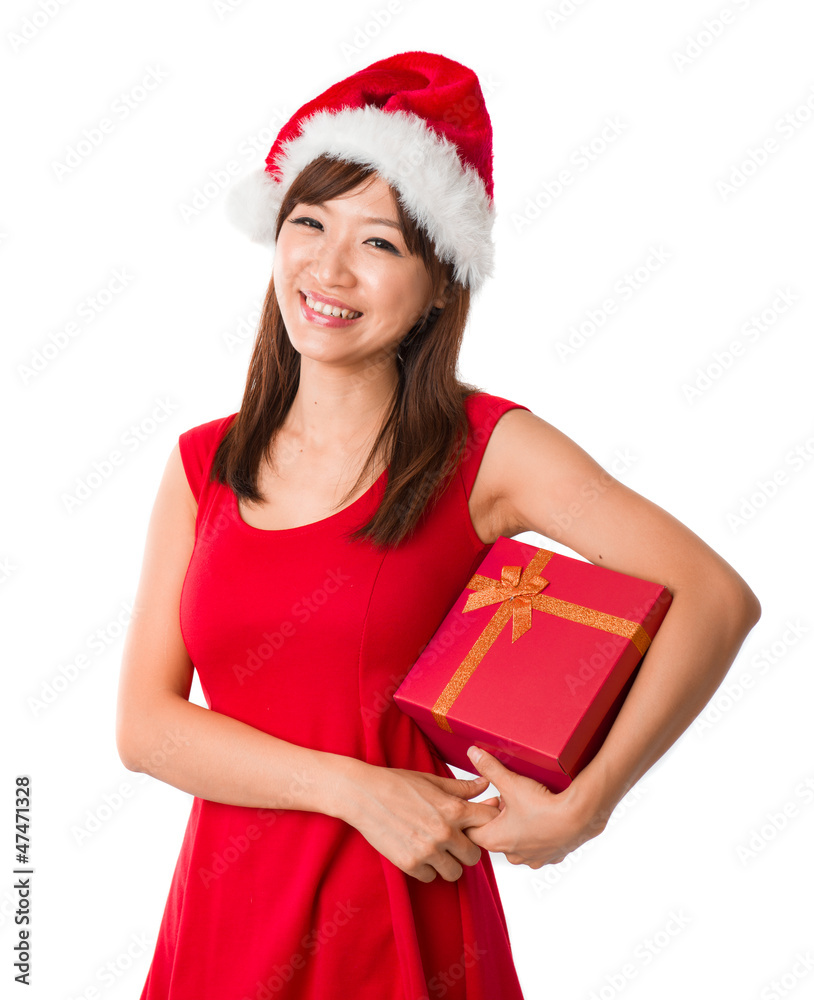 asian girl with a present box during christmas asian girl with a present box during christmas