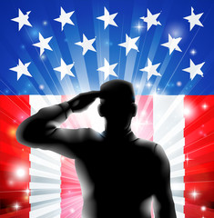 Stickers Superhelden Soldaat salueert voor Amerikaanse vlag  © Christos Georghiou
