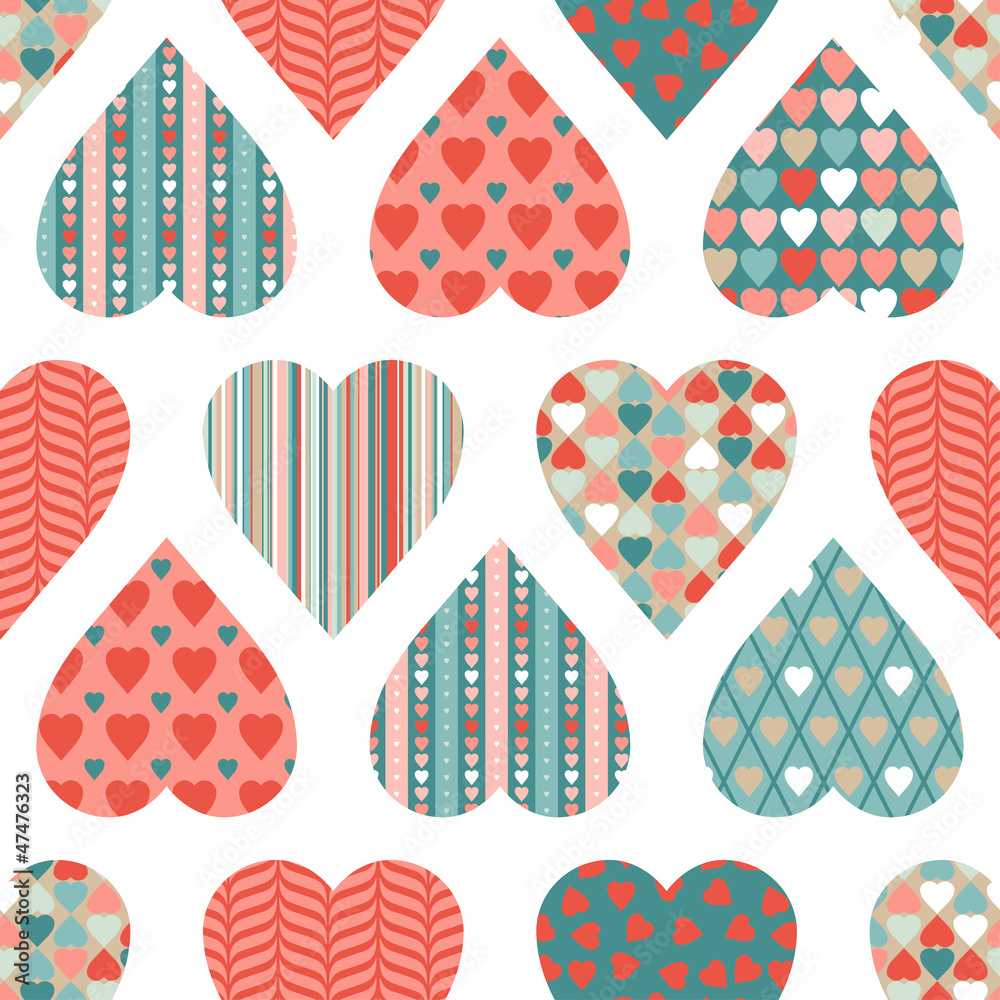 Obraz premium Vector seamless pattern of Valentine's Day in retro style.