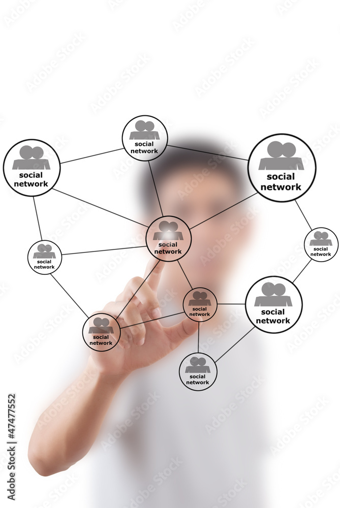 Businessman Pushing Social Network diagram. Businessman Pushing Social Network diagram.