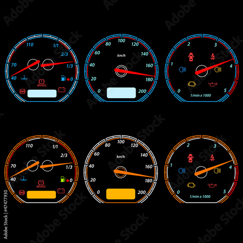 Set of car speedometers for racing design. vector illustration