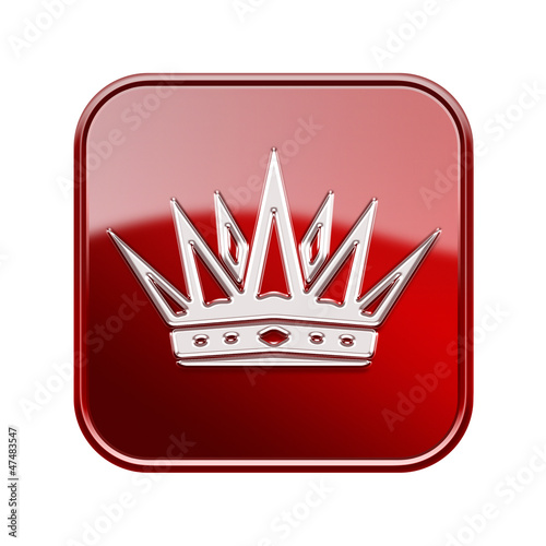 Crown icon glossy red, isolated on white background photo