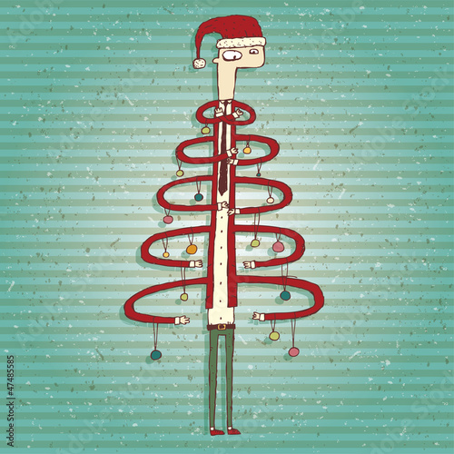 Funny Human Christmas Tree Greeting Card