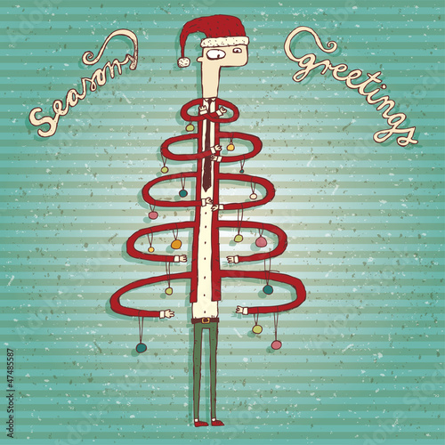 Funny Human Christmas Tree Greeting Card