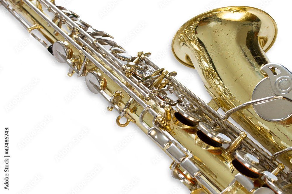 Fototapeta premium Saxophone detail isolated on white