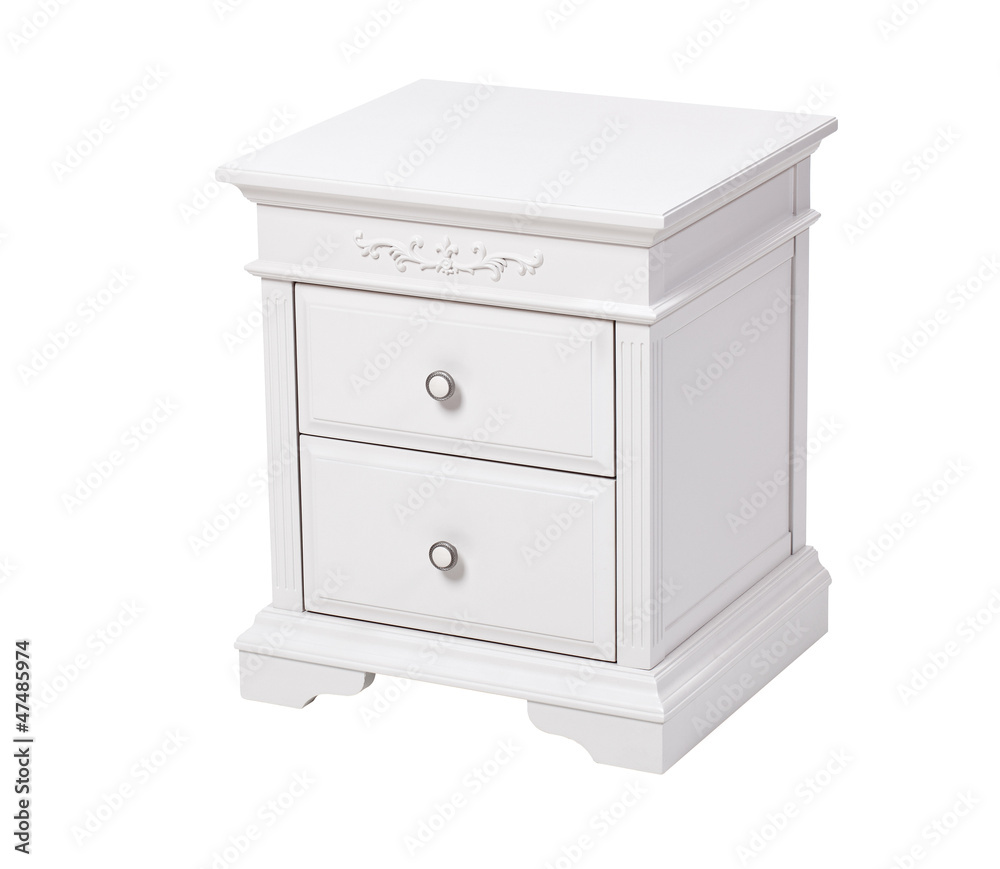 Elegant wooden nightstand isolated over white Elegant wooden nightstand isolated over white
