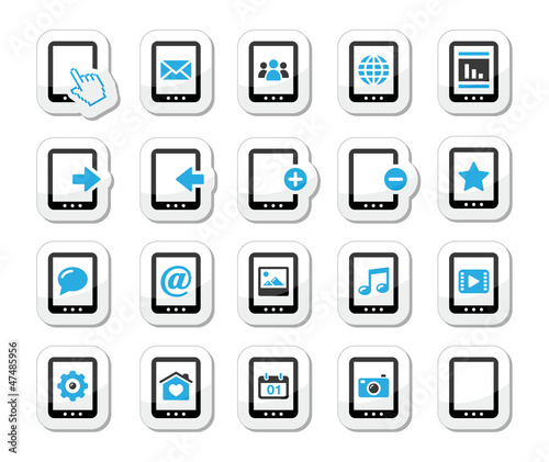 Tablet icons set - media, settings, web © redkoala