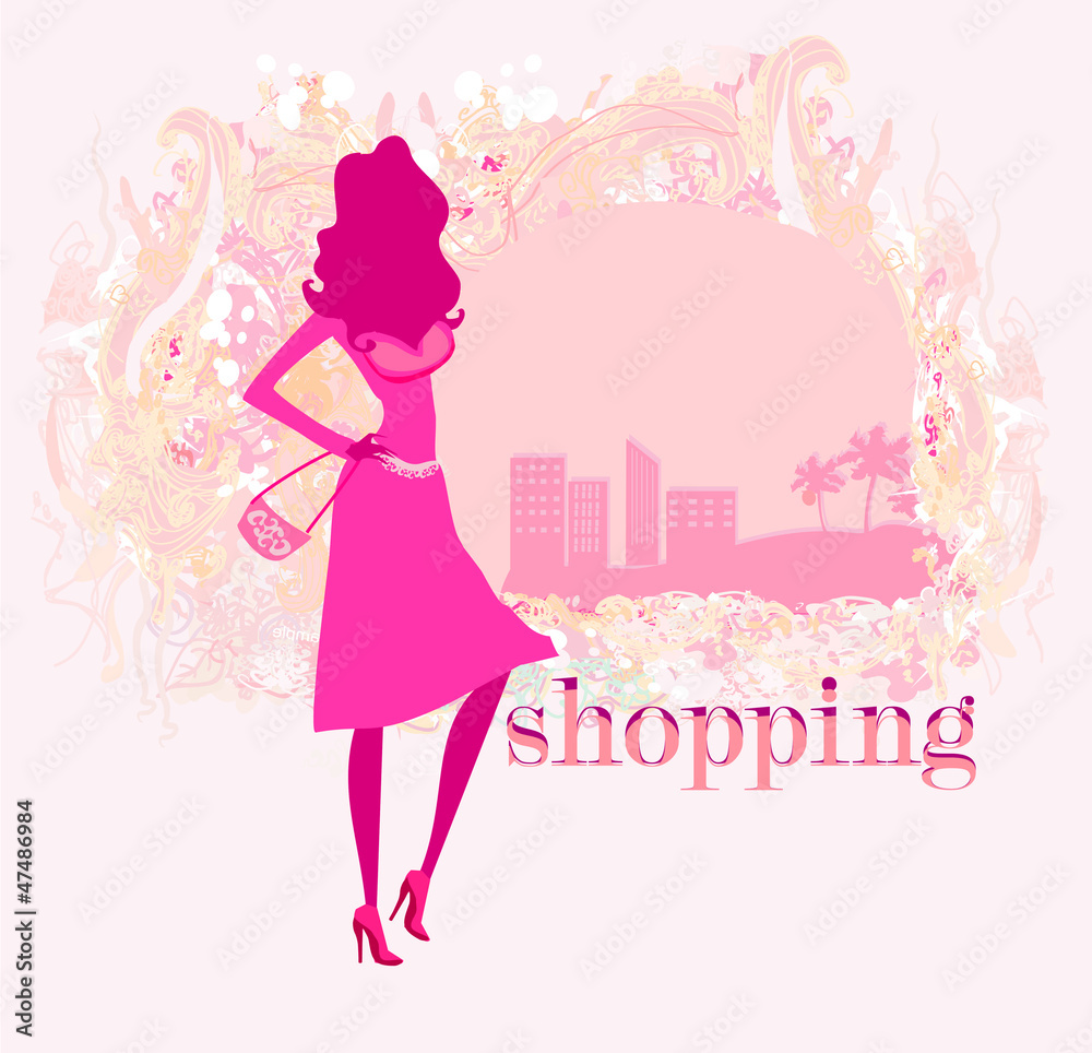abstract fashion girl Shopping - illustration