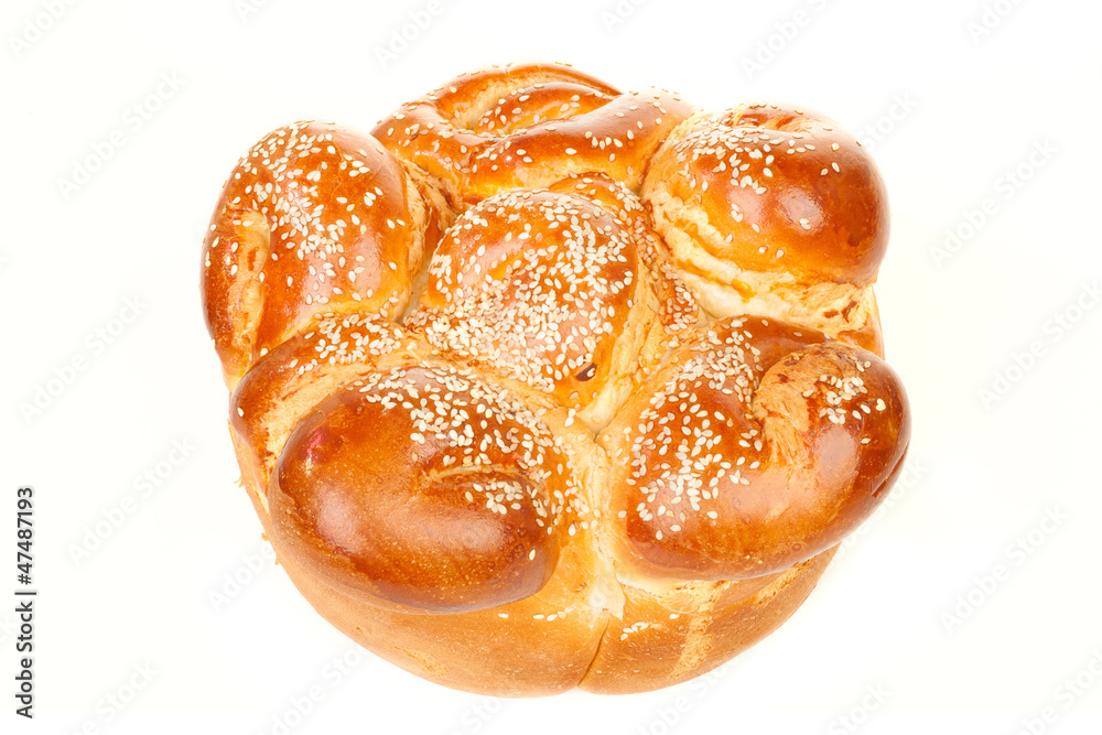 One simple round sabbath challah with seed One simple round sabbath challah with seed