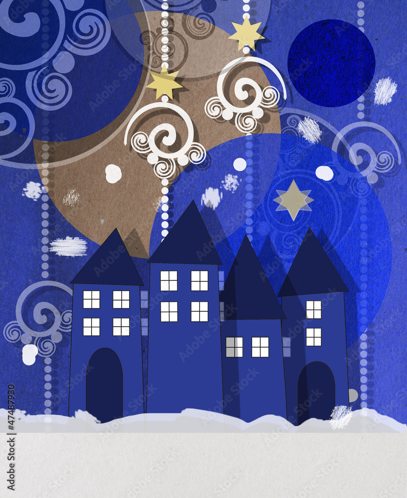Village square Christmas greeting card