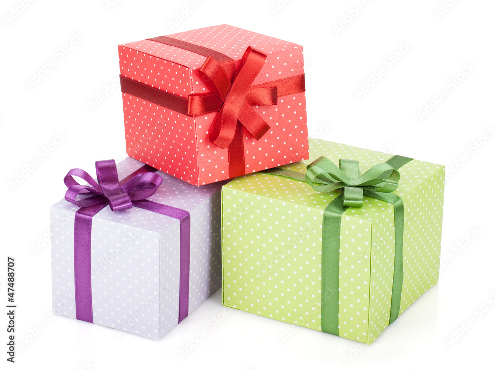 Fototapeta premium Colorful gift boxes with ribbon and bow