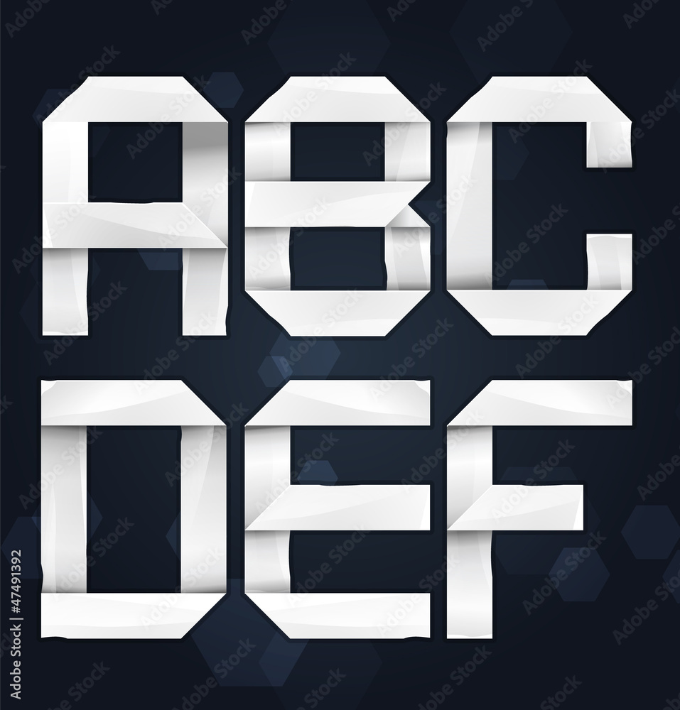 Realistic Paper Alphabet from A to F Realistic Paper Alphabet from A to F