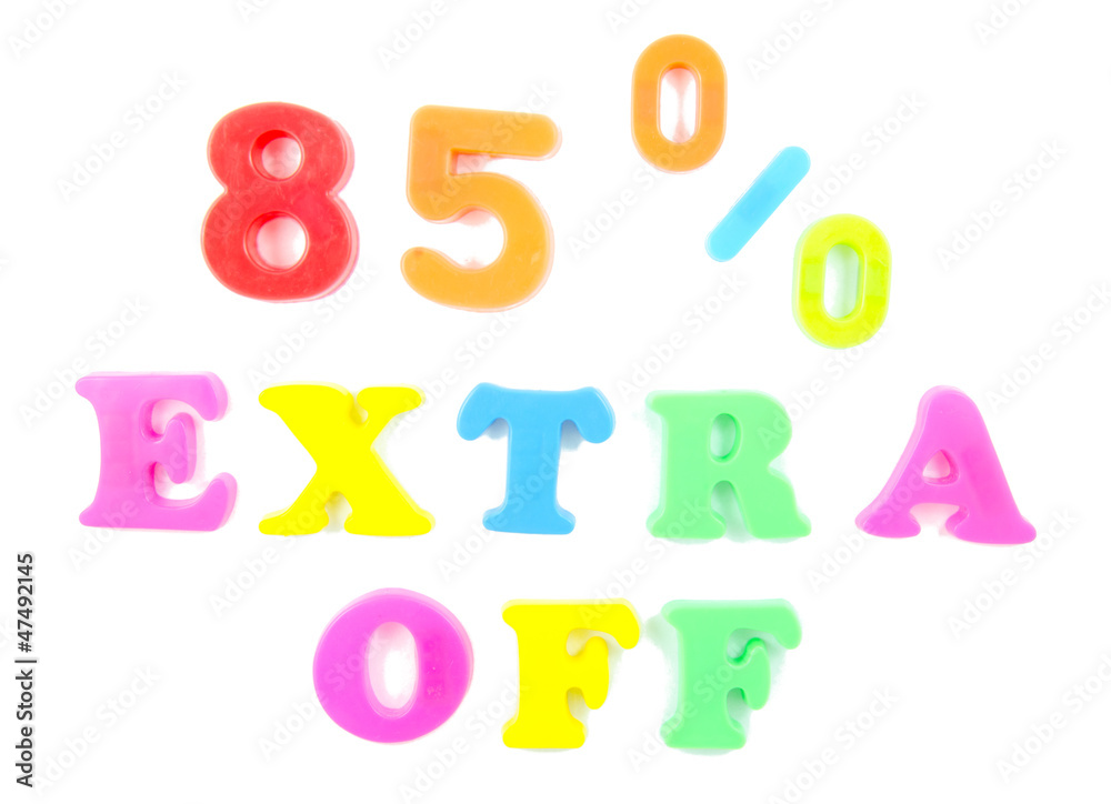85% extra off written in fridge magnets 85% extra off written in fridge magnets